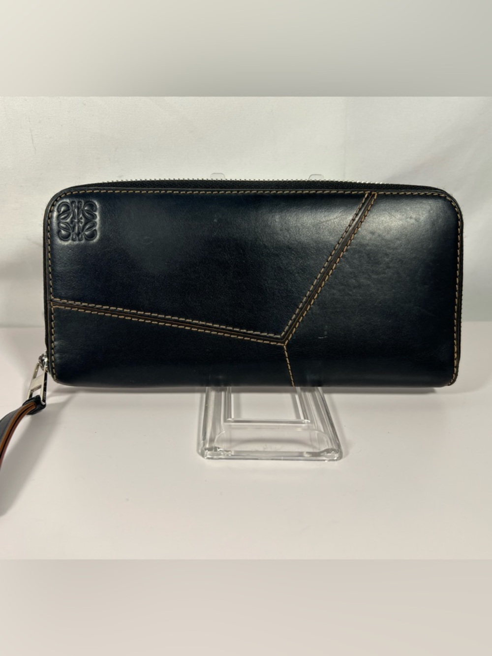 1182: Loewe Puzzle Zip Around Wallet Black Leather Anagram Spain